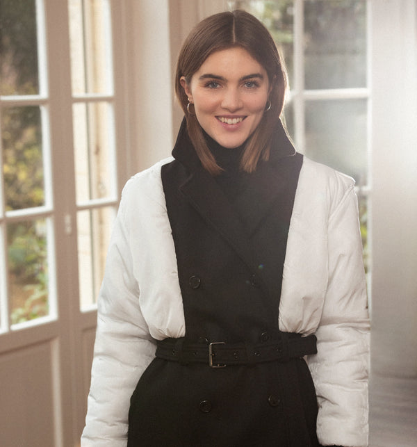 Manteau doudoune bicolore noir & blanc laine/ parka / Méta